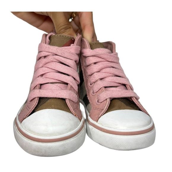 Burberry Girls Pink Tom Check Hi-Top Trainers Youth Size 23 - Picture 10 of 12
